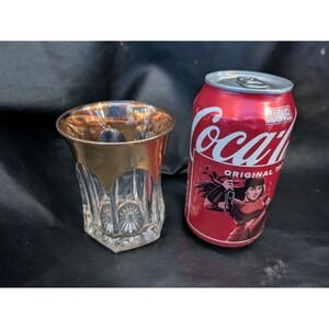 Vintage Heisey Galloway Clear Cut Crystal Glass Tumbler Gold Rimmed Barware EAPG